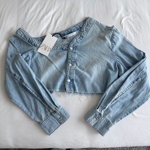 Zara Sky Blue Denim Buttoned Top